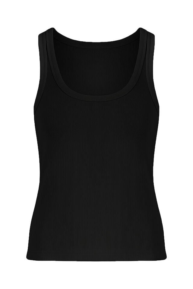 Kadın Pamuklu U Yaka Kaşkorse Atlet 2 Adet 2XL - Siyah - Beyaz