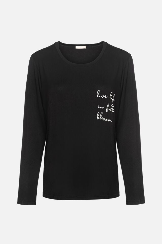 Kadın Baskılı Yaprak Desenli Yumuşak Dokulu Viskon Pijama Takımı M - Siyah - Beyaz