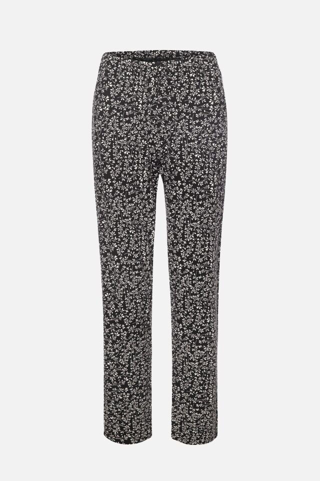 Kadın Baskılı Yaprak Desenli Yumuşak Dokulu Viskon Pijama Takımı M - Siyah - Beyaz