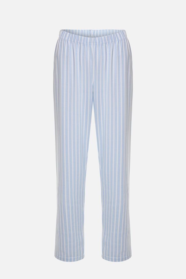 Kadın Pamuklu Pembe Çizgili Ara Biyeli Kısa Kollu Pijama Takımı KO7308TS-1 Mavi Çizgili - S - KO7308TS-1 Mavi Çizgili - S