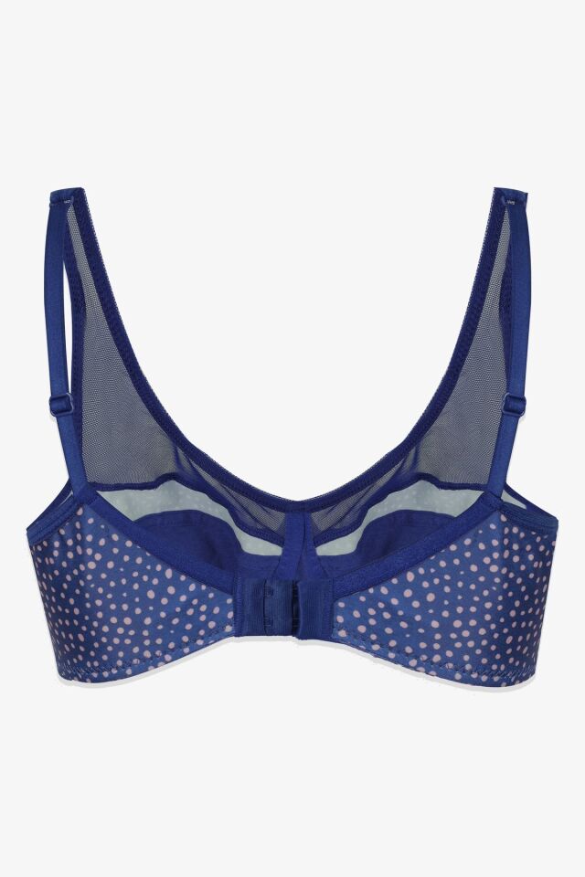 Kadın Puanlı Desenli Tül Detaylı Dolgusuz Toparlayıcı Minimizer Sütyen Mavi - 90B