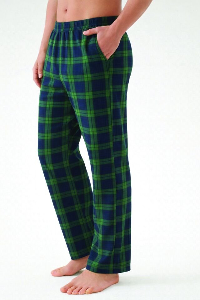 Erkek Pamuklu 2'li Tek Alt Pijama Lacivert - Yeşil - M