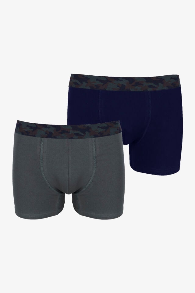 Erkek 2'li Pamuklu Likralı Boxer Lacivert - Haki - XL