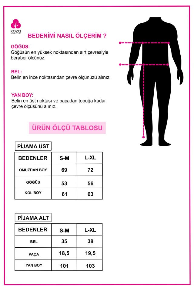 Erkek Soft Touch Uzun Kollu Alt Ekose Desenli Pijama Takımı S/M - Mavi - Beyaz