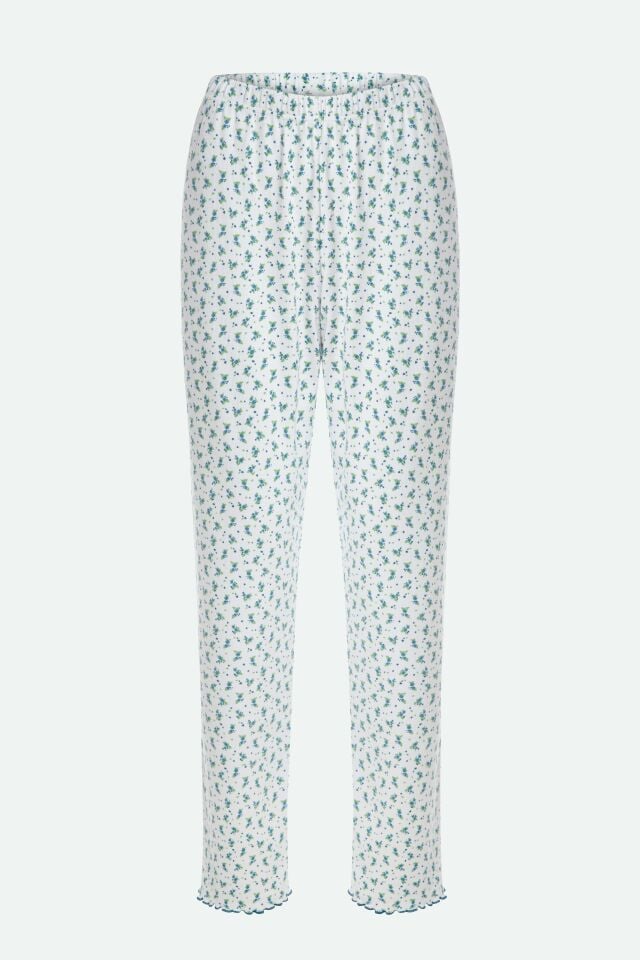 Kadın Kare Dantel Yaka Baby Overloklu Fiyonk Detaylı Pijama Takımı