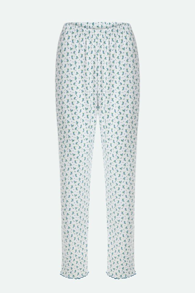 Kadın Kare Dantel Yaka Baby Overloklu Fiyonk Detaylı Pijama Takımı S - Mavi - Beyaz