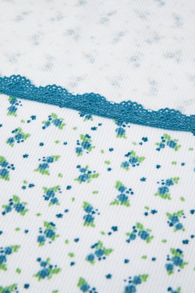 Kadın Kare Dantel Yaka Baby Overloklu Fiyonk Detaylı Pijama Takımı S - Mavi - Beyaz