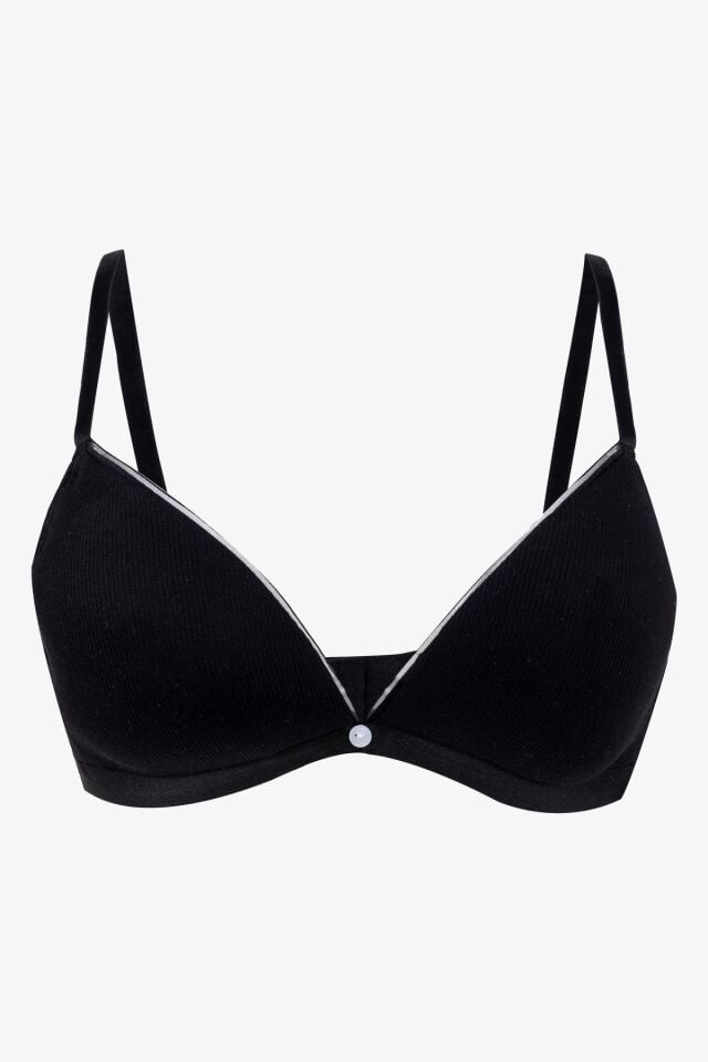 Kadın Fitilli Düğme Detaylı Sütyen Siyah - 90B