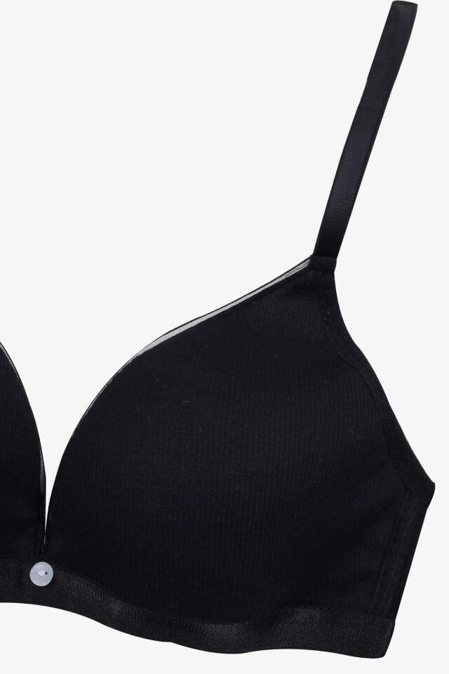 Kadın Fitilli Düğme Detaylı Sütyen Siyah - 90B