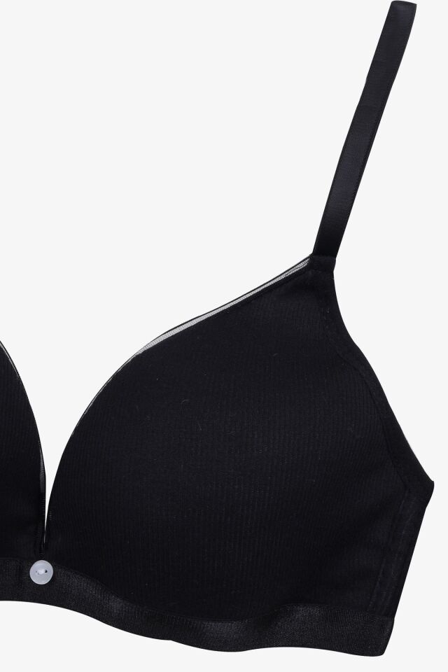 Kadın Fitilli Düğme Detaylı Sütyen Siyah - 90B