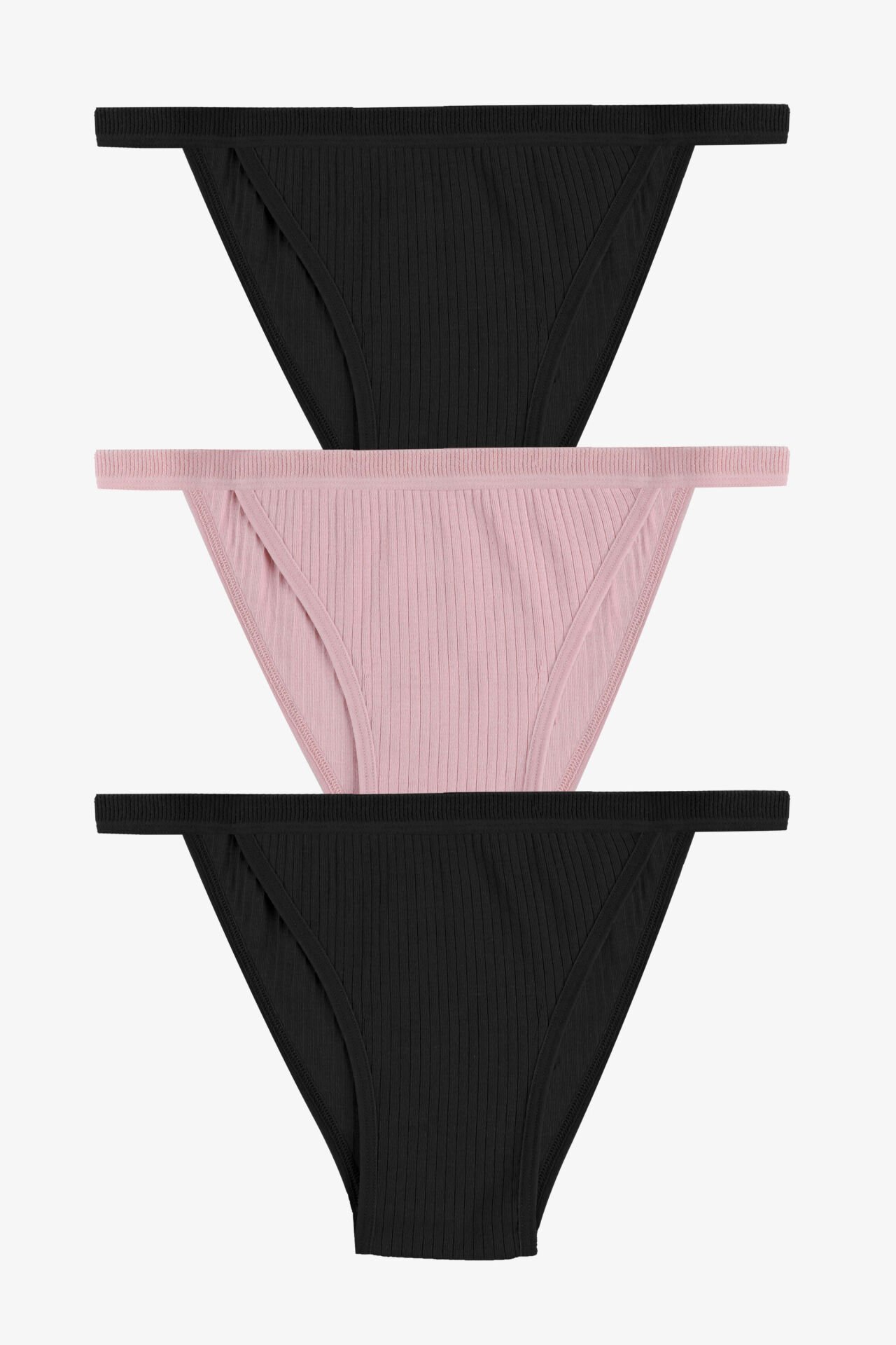 Kadın Fitilli Pamuklu Lastikli 3'lü Külot Siyah - Ten - 2XL