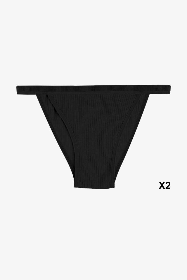 Kadın Fitilli Pamuklu Lastikli 3'lü Külot Siyah - Ten - 2XL