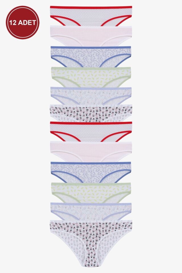 Kadın 12'li Pamuklu Desenli Külot L - Çok Renkli
