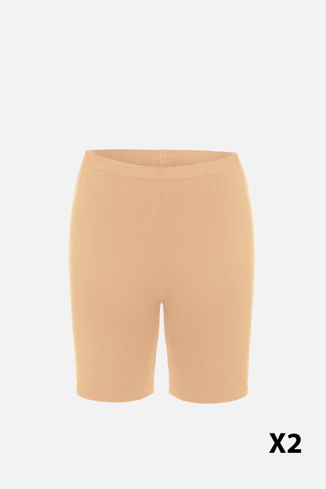 Kadın Viskon Yumuşak Tuşe İkili İçlik Tayt Ten - 2XL