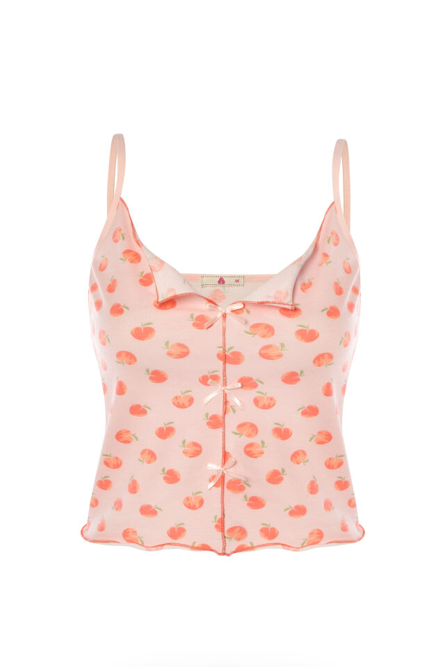 Kadın İnce Askılı Fiyonklu Pamuklu Şortlu Pijama Takımı S - Pembe