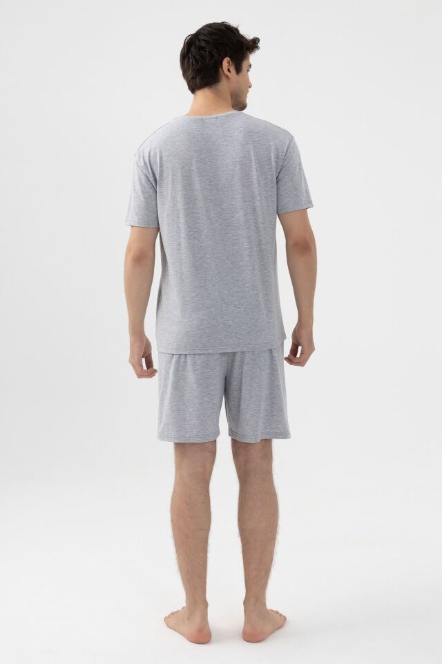 Erkek Gri Melanj Baskılı Şortlu Pijama Takımı KO6305TS-2 Gri Melanj - M