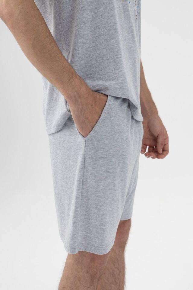 Erkek Gri Melanj Baskılı Şortlu Pijama Takımı KO6305TS-2 Gri Melanj - M
