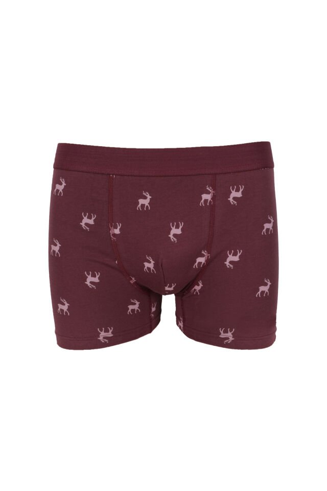 Erkek 2'li Pamuklu Likralı Boxer Gri - Bordo - 5XL