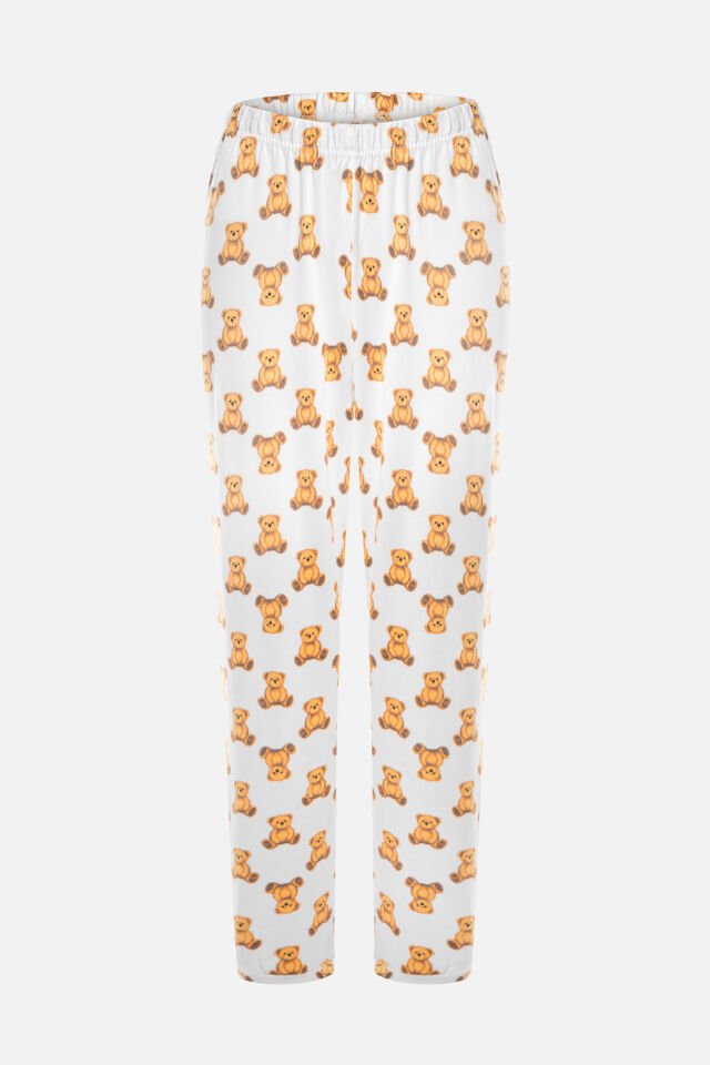 Sevgililer Günü Temalı Kadın Yumuşak Dokulu Pijama Takımı M - Beyaz - Kahverengi