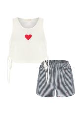 Kadın Yan Bağcık Detaylı Pamuklu Crop Şort Pijama Takımı