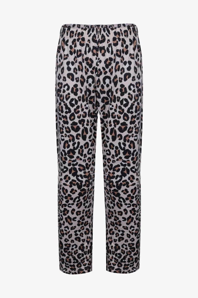 Kadın Sofi Touch Pamuklu Leopar Desenli Basic Pijama Takımı S - Gri - Kahverengi