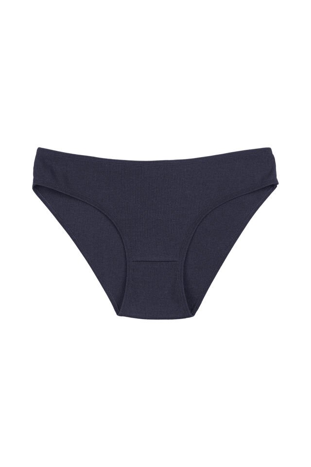 Kadın Külot 7 li Pamuklu Etiket Detaylı Fitilli Ribana Ekru - Lila - S - M