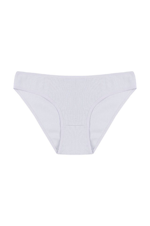 Kadın Külot 7 li Pamuklu Etiket Detaylı Fitilli Ribana Ekru - Lila - S - M