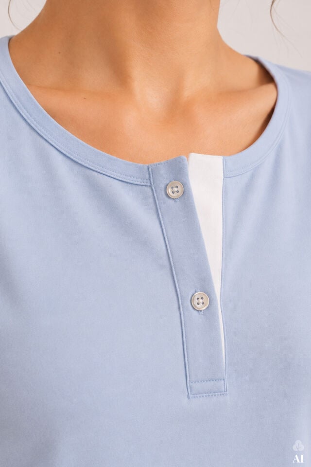 Kadın Pamuklu Mavi Uzun Kollu Düğmeli Yaka Çizgili Alt Pijama Takımı Mavi - Beyaz - L