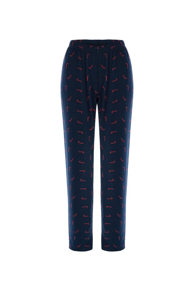 Sevgililer Günü Temalı Kadın Yumuşak Dokulu Pijama Takımı Kırmızı - Lacivert - XL