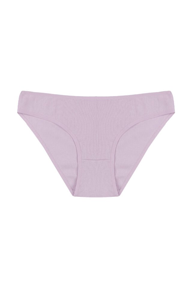 Kadın Külot 7 li Pamuklu Etiket Detaylı Fitilli Ribana Ekru - Lila - L - XL