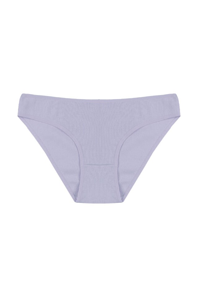 Kadın Külot 7 li Pamuklu Etiket Detaylı Fitilli Ribana Ekru - Lila - L - XL
