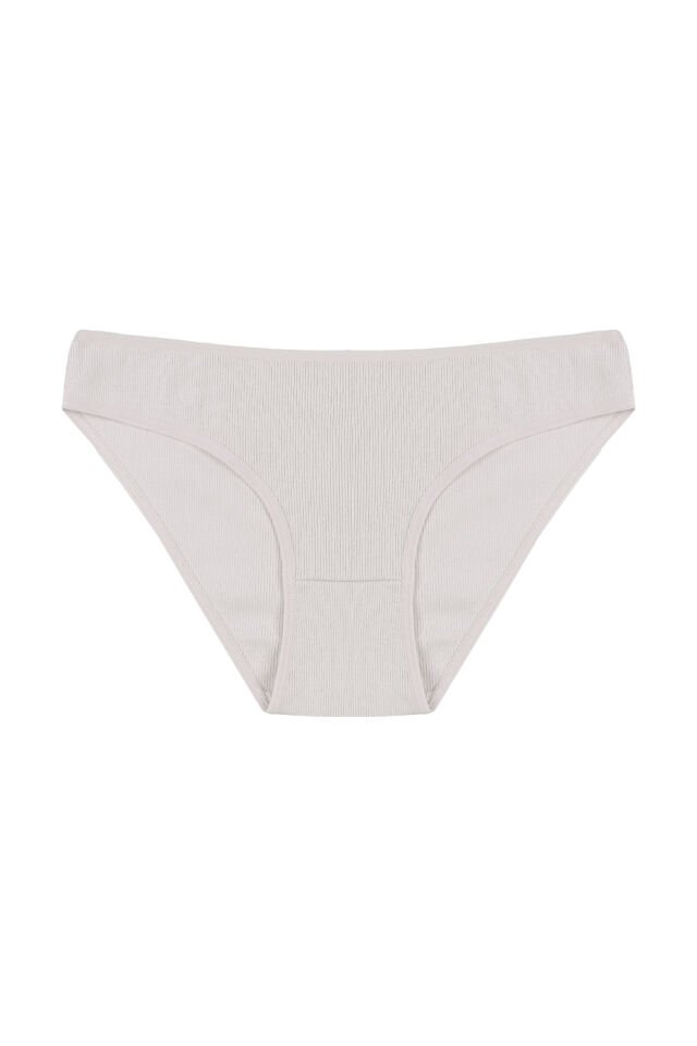 Kadın Külot 7 li Pamuklu Etiket Detaylı Fitilli Ribana Ekru - Lila - L - XL
