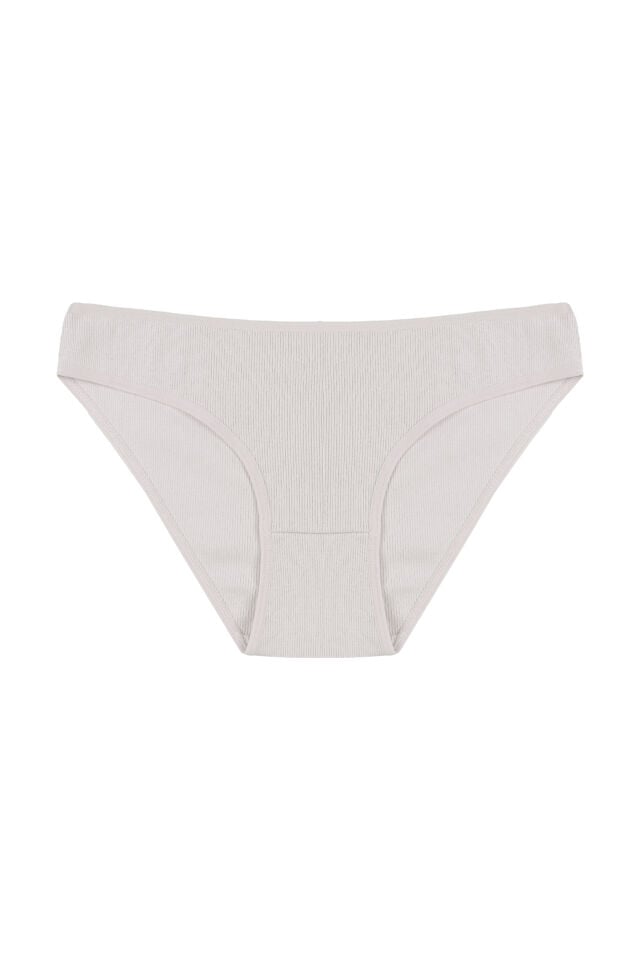Kadın Külot 7 li Pamuklu Etiket Detaylı Fitilli Ribana Ekru - Lila - L - XL