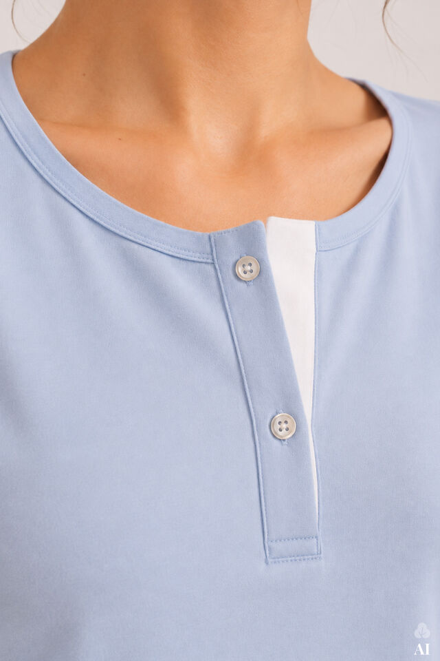 Kadın Pamuklu Mavi Uzun Kollu Düğmeli Yaka Çizgili Alt Pijama Takımı Mavi - Beyaz - XL