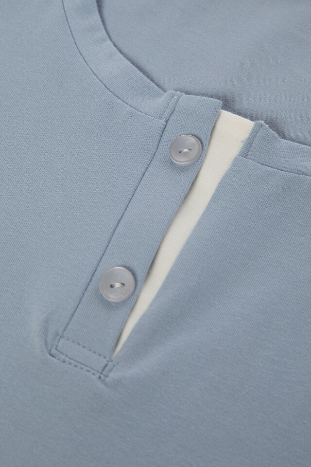 Kadın Pamuklu Mavi Uzun Kollu Düğmeli Yaka Çizgili Alt Pijama Takımı Mavi - Beyaz - XL