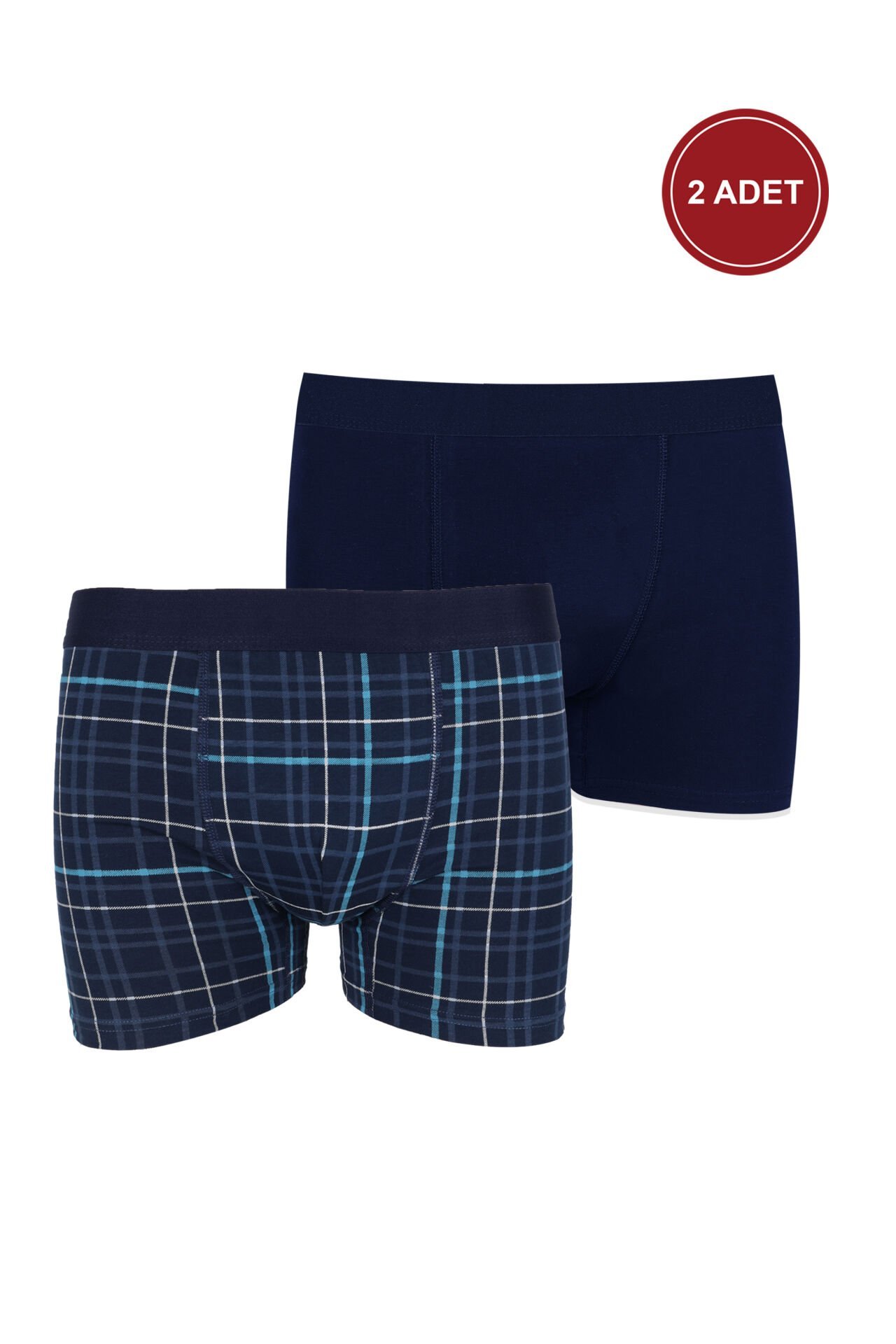 Erkek 2'li Pamuklu Likralı Boxer Lacivert - Açık Mavi - 5XL