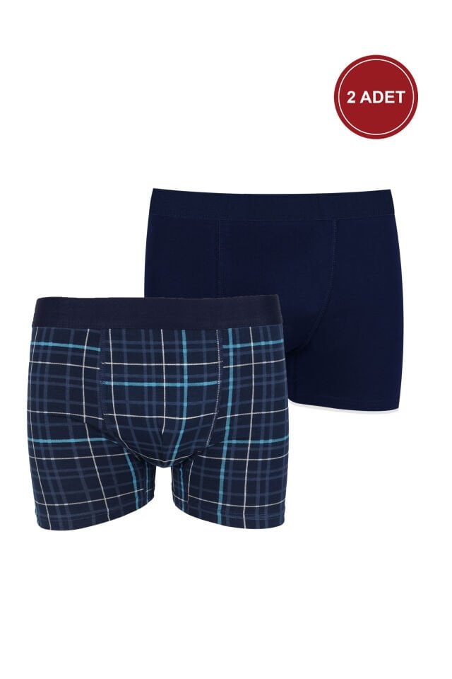 Erkek 2'li Pamuklu Likralı Boxer Lacivert - Açık Mavi - 5XL