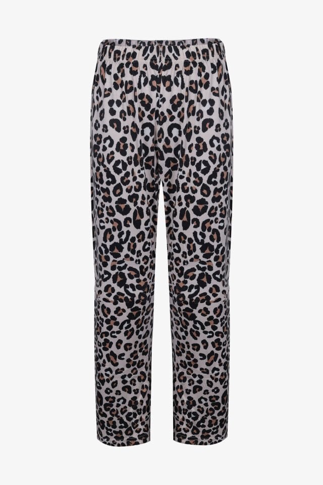 Kadın Sofi Touch Pamuklu Leopar Desenli Basic Pijama Takımı XL - Gri - Kahverengi