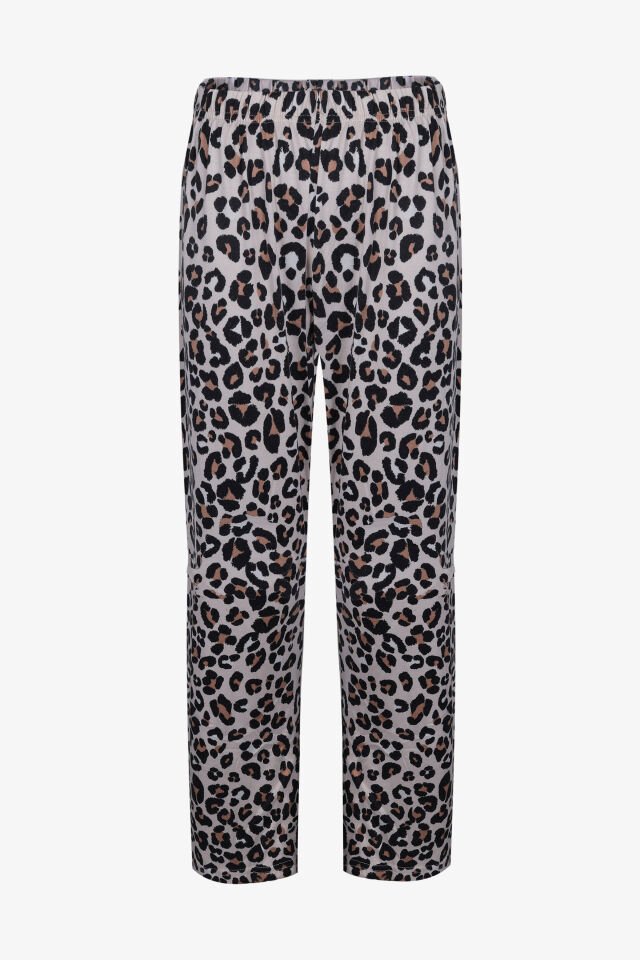 Kadın Sofi Touch Pamuklu Leopar Desenli Basic Pijama Takımı XL - Gri - Kahverengi