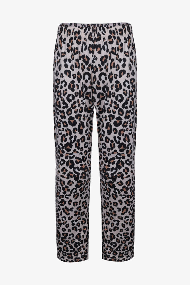 Kadın Sofi Touch Pamuklu Leopar Desenli Basic Pijama Takımı XL - Gri - Kahverengi
