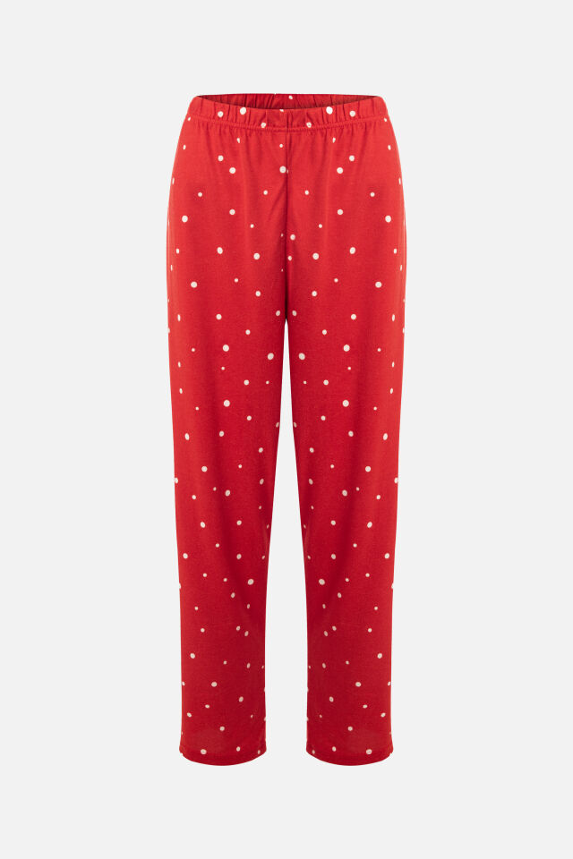 Kadın Soft Touch Kırmızı Puanlı Desenli Gömlek Yaka Uzun Kollu Pijama Takımı M - Kırmızı- Beyaz