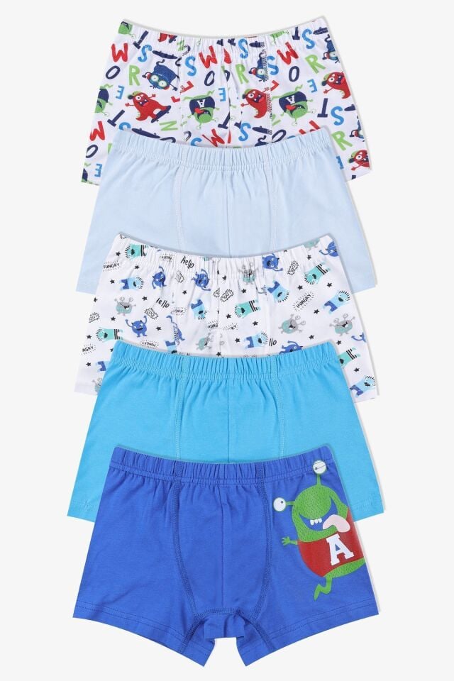 Erkek Çocuk 5'li Pamuklu Sevimli Canavar Desenli Boxer KO3021-1 canavar desenler - 7-9 Yaş - KO3021-1 canavar desenler - 7-9 Yaş