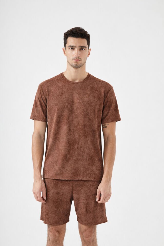 Erkek Şortlu Cepli Pijama Takımı Kahverengi - 2XL