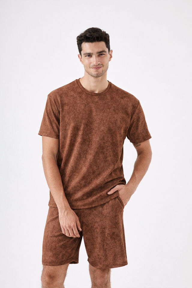 Erkek Şortlu Cepli Pijama Takımı Kahverengi - 2XL