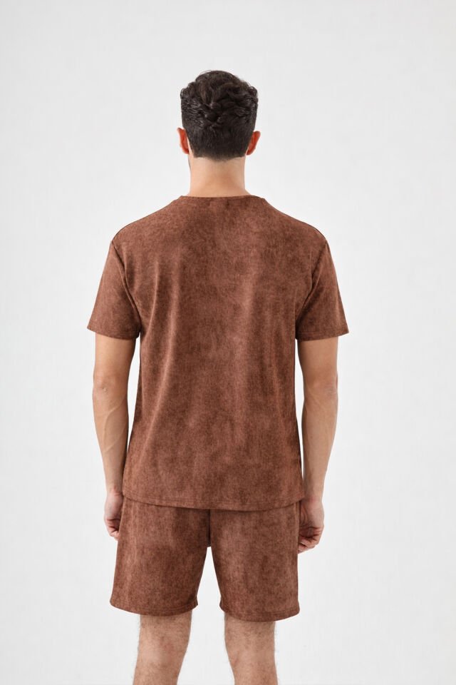 Erkek Şortlu Cepli Pijama Takımı Kahverengi - 2XL