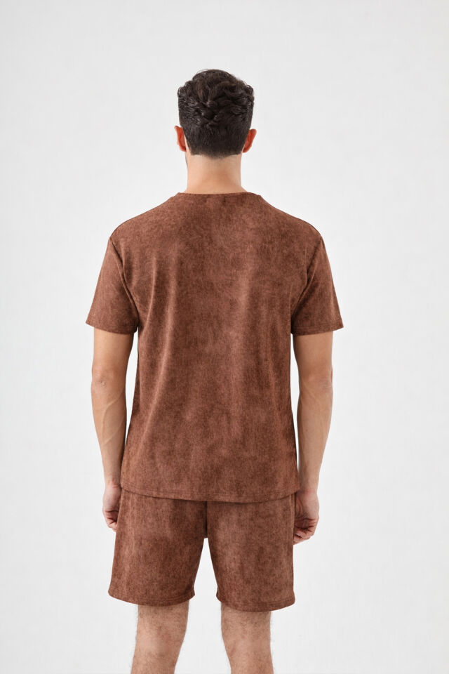 Erkek Şortlu Cepli Pijama Takımı Kahverengi - 2XL