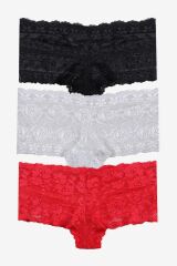 Sevgililer Günü Temalı Kadın 3'lü Dantelli Şort Boxer Külot