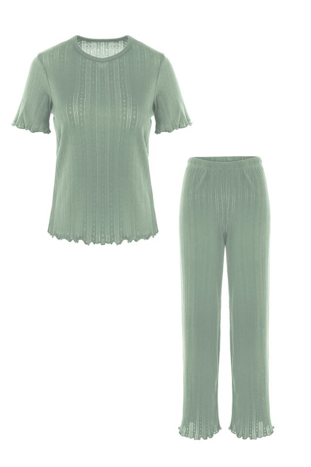 Kadın Pamuklu Kısa Kollu Baby Overloklu Pijama Takımı