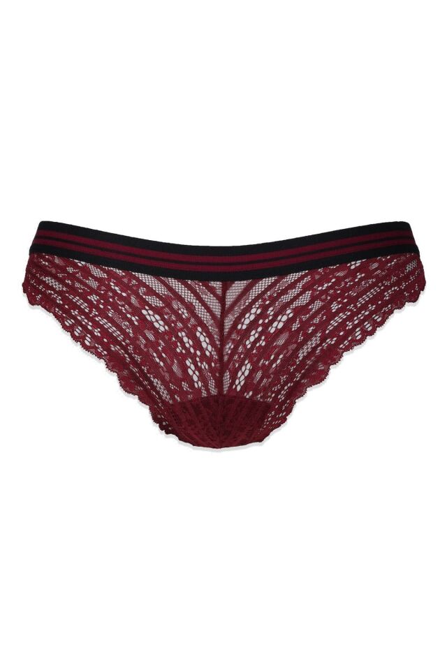 Kadın 3'lü Çizgili Lastikli Dantelli Külot Siyahbeyazbordo - M - Siyahbeyazbordo - M