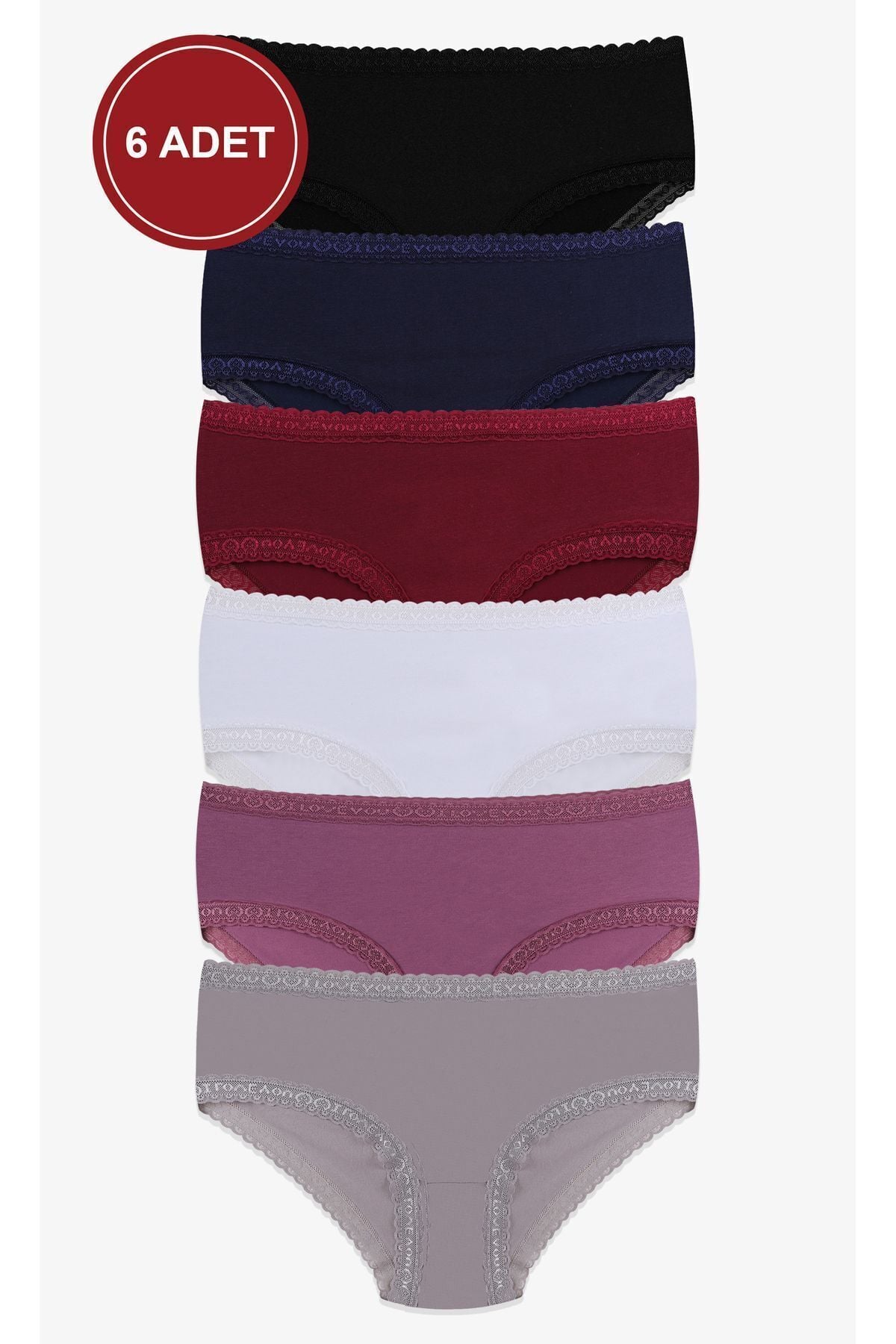Kadın 6'lı Dantel Detaylı Pamuklu Külot Çok Renkli - L